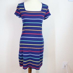 Arizona Jean Co. Navy & Rainbow Stripped Dress M